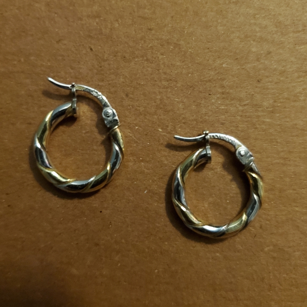 Silver & gold twist hoop earrings